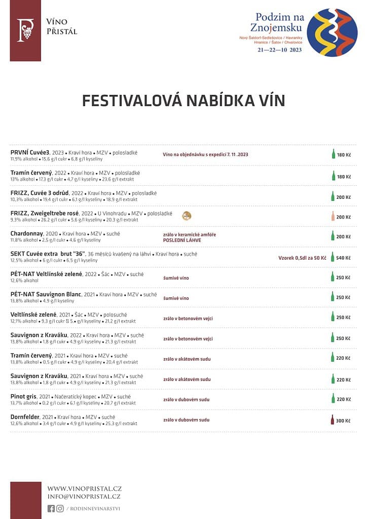 Festivalová nabídka vín – Festival otevřených sklepů 2023